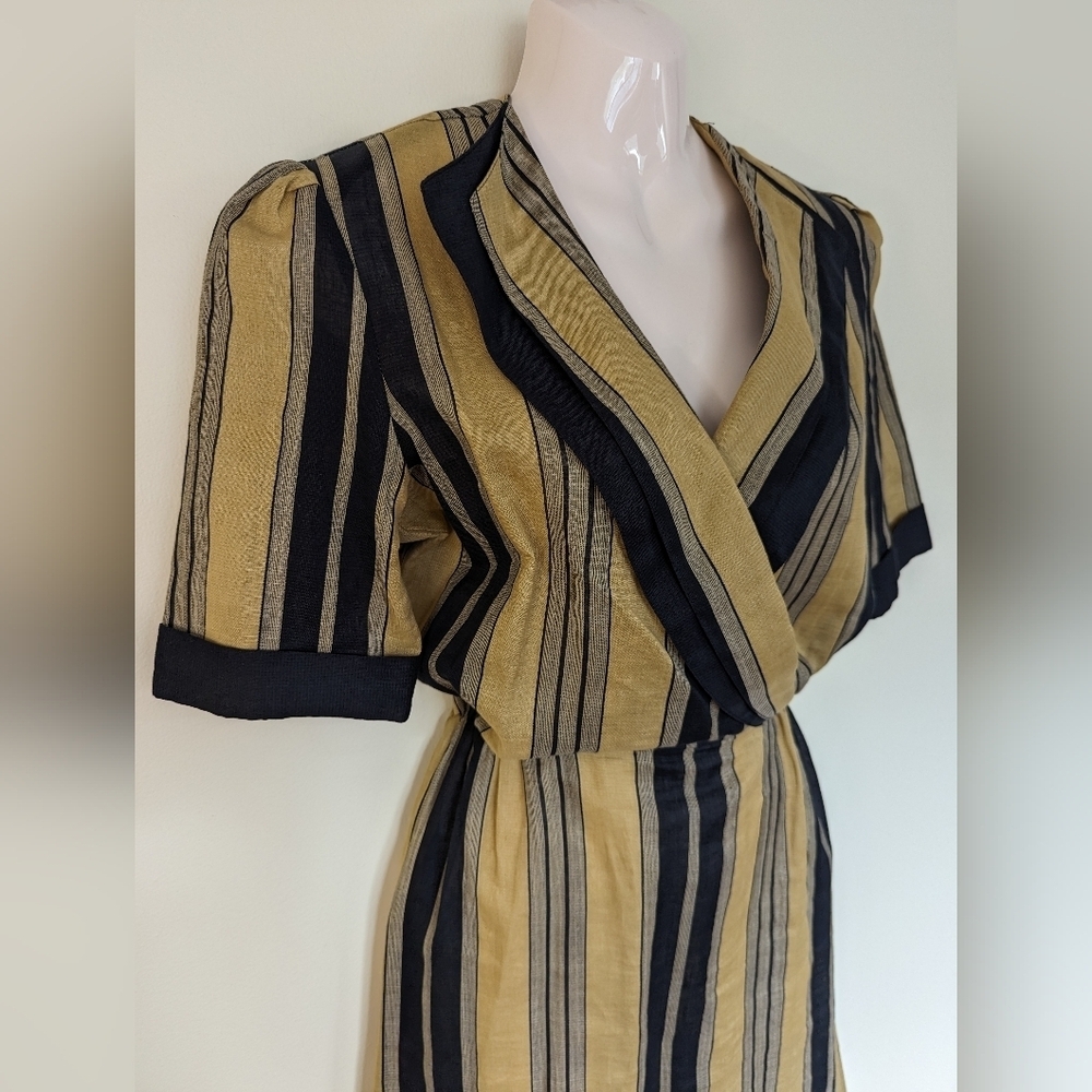 Vintage Liliane burty linen cotton blend striped dress xs small - Picture 4 of 13